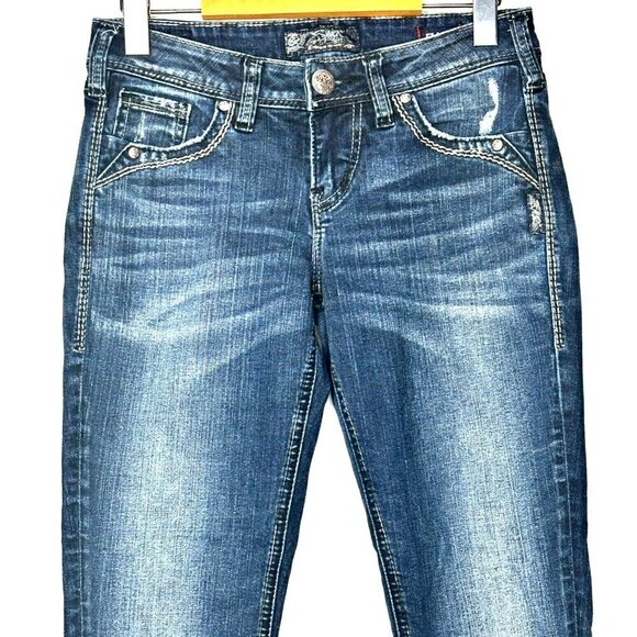 Silver Jeans Aiko Mid Skinny Womens 26x29 Blue Zipper Hem Slim Stretch Denim - Picture 3 of 16